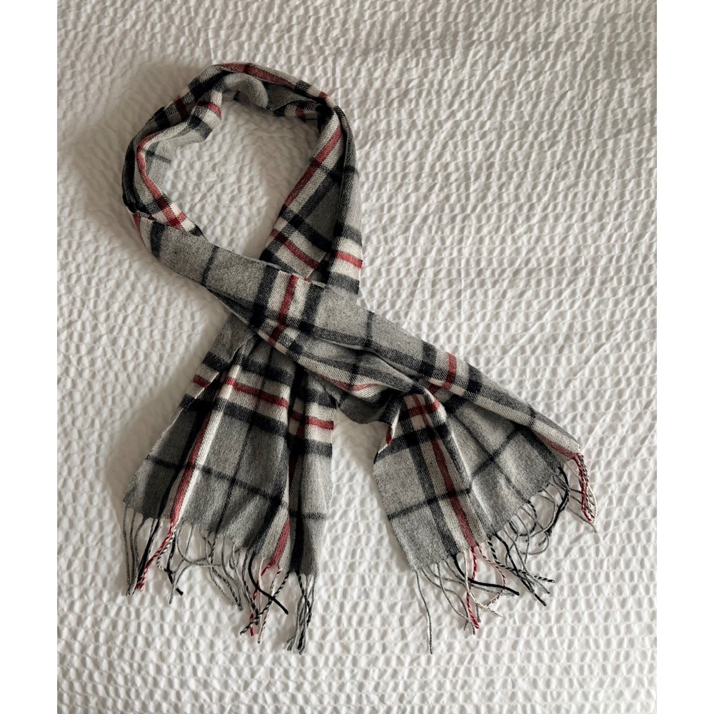 Edinburgh Plaid 100% Lambswool Scarf Gray Red Tartan Quiet Luxury Preppy